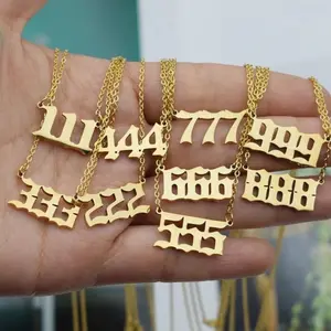 Angel Number Pendant Necklaces Stainless Steel Gold • 111 222 333 444 777 555