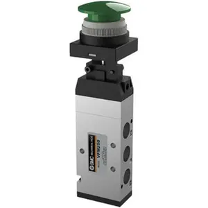 SMC Pneumatics Push Button Mushroom Mechanical Valve - 4-Way, 5-Port, 1.00 CV Rate, 1/4" NPT Inlet, Model NVFM250-N02-30G