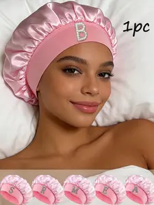1PC Unisex Bonnet Hat Customized A-Z Letters Satin Sleep Bonnet,Soft Comfortable Sleeping Bonnet,Elastic Wide-Brim Silky Sleeping Cap For Hair Protection, Make Up Washing Face Daily Use,Shower Cap For Daily