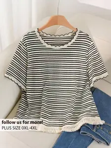 Plus Size Women's Casual Fitted T-Shirt, Comfortable Stretchy Knit Fabric, Perfect for Daily Wear & Summer, Stylish Design for All Occasions, Womenswear Tops