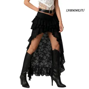 Bohemian Lace Embroidery Women's Soild Color Skirts Asymmetrical Tierred Premium See Through Long Skirts White Bottoms