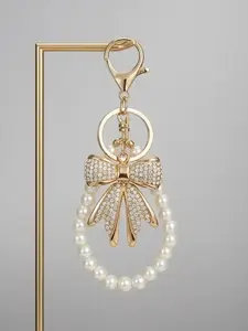 Women Bow Charm Keychain, Imitation Pearl Chain, Sparkling Purse Charms, Handbag Accessories, Elegant Design Bag Keychains, Pendants, Cute Fashion Key Chains, Glitter Keychains, Suitable for All Kinds of Handbags