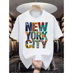 Summer Casual Loose Fit Plus Size New York City Print T-Shirt Letter Pattern Comfortable Round Neck Short Sleeve Tee All Seasons Streetwear Top