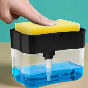 Elegant Silvery Dish Soap Dispenser with a Sponge Holder, Manual Operation, No Electricity Required, Suitable for Kitchen Sinks, Home Use, And Other Plastic Materials for Hotel Use