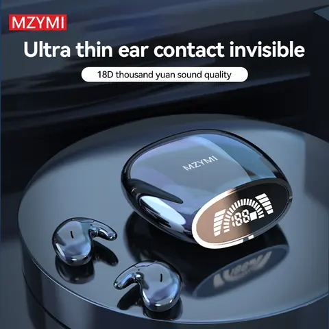 MZYMI MD528 Chargeable Electronic Earbuds Bluetooth - Automatic Waterproof, 9D Noise Cancelling HiFi Audio, LED Digital Charging Silicone Earphones with Mic for Sports, Hands-Free Calls, Laptops, Desktops