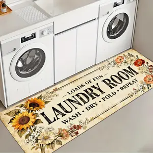1 Pc Retro Sunflower Flower Laundry Room Rug Soft And Comfortable Rectangular Rug With Text Print Anti-Slip Floor Mat Hydrangea And Rose Print Suitable For Kitchen Living Room Bedroom Sink Laundry Room Decor Indoor Rectangular Farmhouse Kitchen Carpet