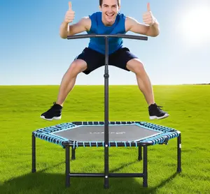 SAVEYOUR Portable Foldable Fitness Trampoline Rebounder 4.5ft with Adjustable Safety Bar Durable Steel Construction for Indoor Outdoor Use
