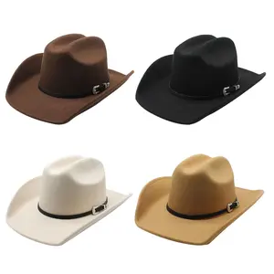 Men's Women's Classic Western Wide Brim Cowboy Cowgirl Hat PU Leather Belt Fedora Hat for Outdoor