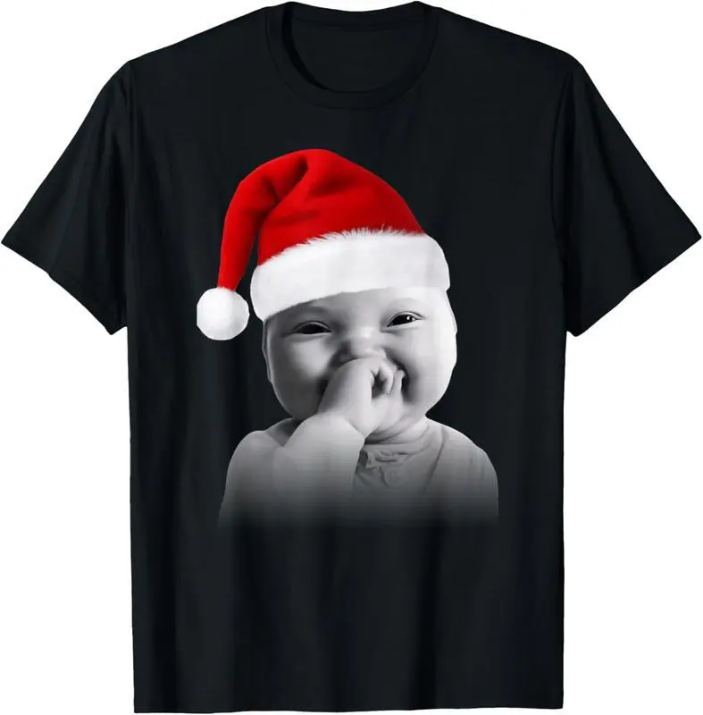 Unisex 100% Cotton Menswear T-Shirt - Round Neck Shortsleeve, Casual Distressed Viral Gen Z Meme Graphic Tee, Giggling AI Christmas Humor, Soft Streetwear Top, TikTok Optimized, Tshirt