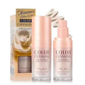 (NEW MODEL) 2x TLM Colour Changing Foundation with Gold Shimmer, Liquid base makeup foundation with gold glow , concealer flawless coverage for fair to medium skin tones