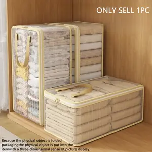 Transparent Visible Storage Bag with Reinforced Handles, Zippered Organizer for Seasonal Clothes, Blankets, Bedding, Home Organization, Stackable Storage Organizer