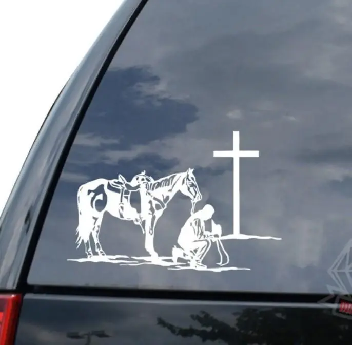 Cowboy Horse Praying Knees Cross Christian Christ Sticker DecalLA11