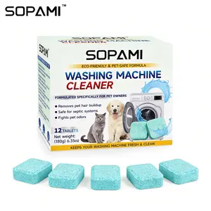 SOPAMI Washing Machine Cleaner Tablets for Pet Owners Eco-Friendly Pet-Safe Formula Removes Pet Hair & Odors Septic Safe 12 Count Deep Cleaning Tablets for Front Load Top Load HE Washers