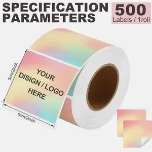 2"X 2" 500 Labels - Thermal Square Thermal Label Stickers in Rainbow Color for Business and DIY Projects