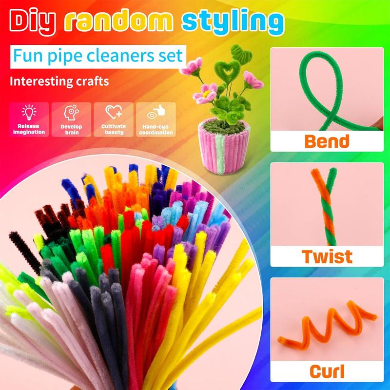 Pipe Cleaners, 200 count Pipe Cleaners Craft Set, Colored Pipe Cleaners for Crafts Chenille Stems with Adhesive Eyes and Storage Box, Christmas Mother's Day Decoration Art Supplies