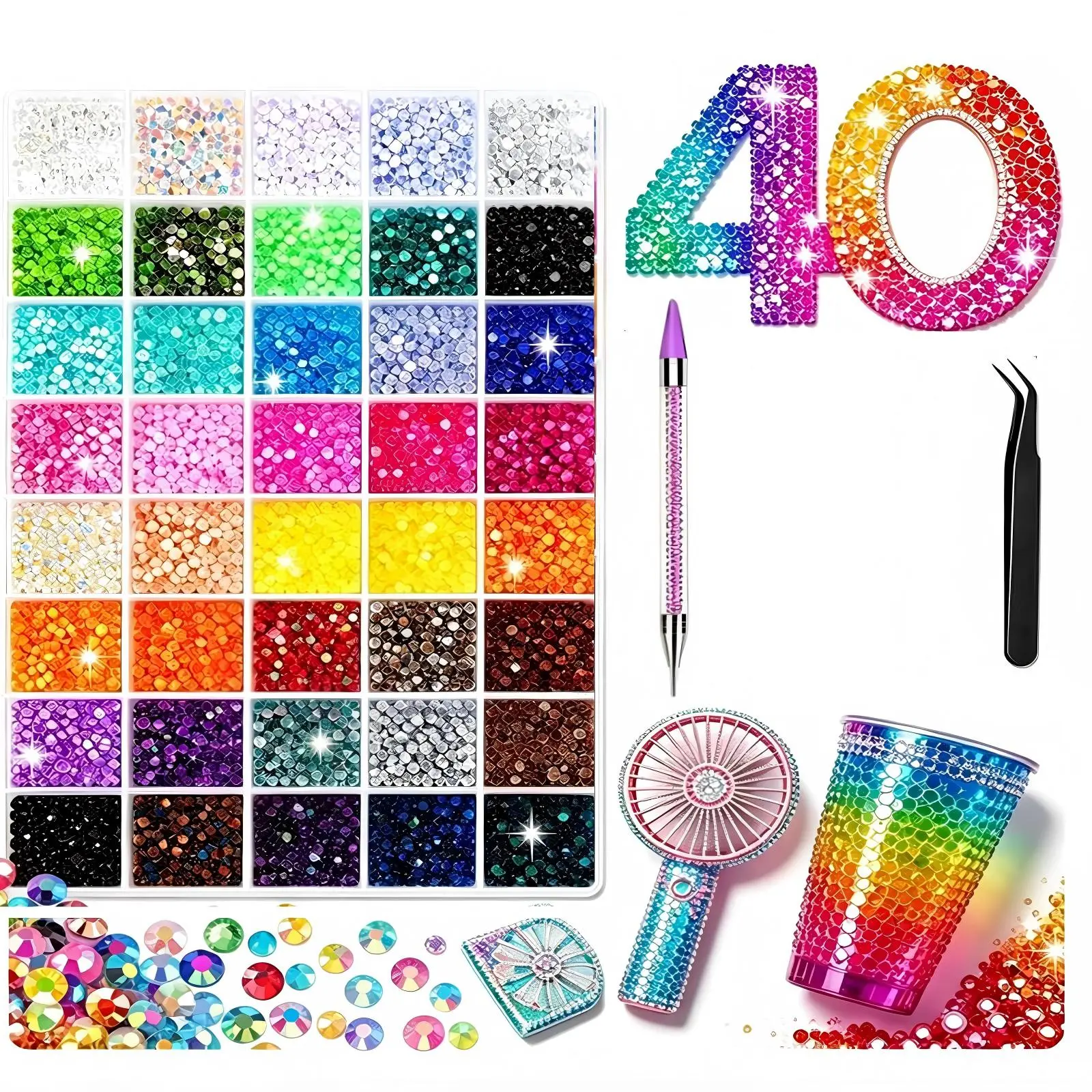 Cosmetic-Grade Glitter Nail Art Rhinestones Bedazzling Kit, 40000Pcs 3mm Multicolor Flatback DIY Rhinestones for Diamond Art, DIY Crafts, Diy Rhinestone