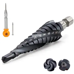 MulWark 1/8"-1/2" Cobalt Step Drill Bit Set with Automatic Center Punch, Titanium Nitride Coated, for Metal & Stainless Steel