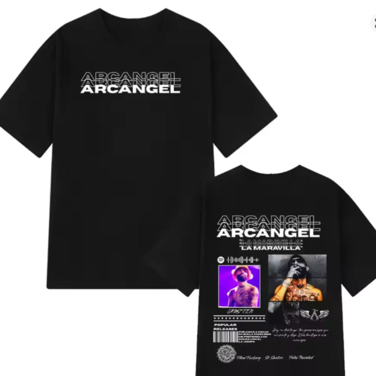 Arcangel La Maravilla Tour 2026 T-Shirt – Latin Trap Reggaeton Artist Graphic Tee, Minimal Logo Front Print + Photo Collage Back Design Shirt, Urban Music Fans Cotton Tee for Men Women Streetwear USA Style
