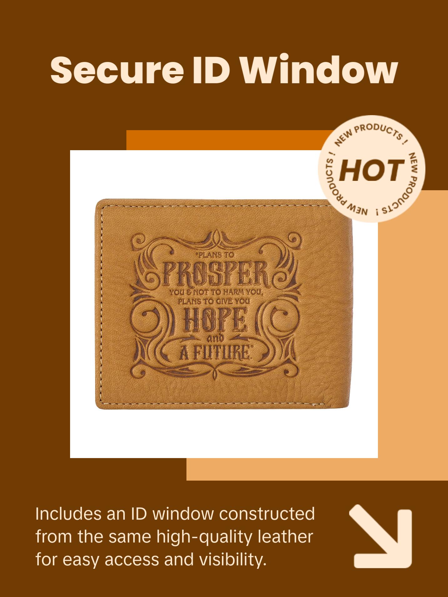 Genuine Leather Wallet for Men and Dads with Scripture Jeremiah 29:11 RIFD Blocking Multi-purpose Slots Credit Card Holders Quality Classic Saddle Tan Leather Bifold Wallet for Men