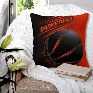 [1 Throw Pillow] 45cm Printed Throw Pillow (Includes Insert) |Basketball Throw Pillow, Modern Sporty Digital Print Cushion for Living Room, Bold Red and Black Motion Design, Perfect for Teen Bedroom, Gamer Room, Sofa, Couch, Bedside, Home Office.