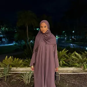 Lyra Abaya Set in Royal Purple with Silver Stone Embellishments Soft Flowy Premium Fabric Includes Matching Hijab for Special Occasions