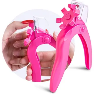 Adjustable Acrylic Nail Clippers with Sizer and Catcher, Hot Pink Professional Dial Stainless Steel Blade Nail Tips Cutter, Artificial Fake Nail Trimmer, Manicure Tool for Salon Home Nail Art Salon Home nails Tools, Nail Care Tool - Pink