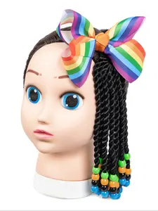 African Children Wig, African Braids with Bowknot Colorful Beads, 1b Hair Weave, All Seasons, Kids Hairstyles