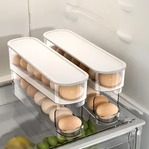 Egg box for refrigerator storage, food-grade automatic rolling egg box, kitchen preservation, side door storage box with lid, egg organizer, space-saving automatic egg dispenser
