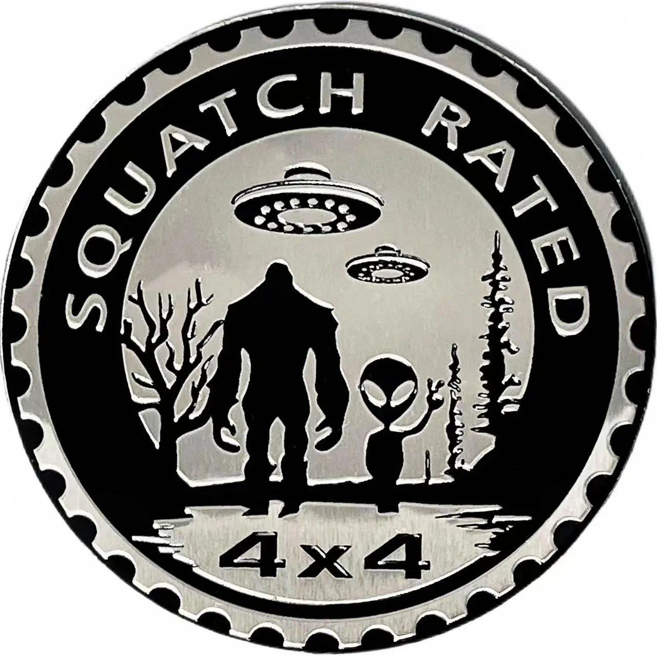 Squatch Aliens Badge Rated Car Emblem, 1 Count Automotive Badge, Round Emblem Decals Car Badge Decals Stickers for Jeep Wrangler Vehicles Trucks SUV, Sticker For Cars, Car Accessories