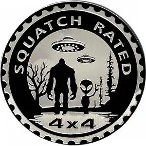 Squatch Aliens Badge Rated Car Emblem, 1 Count Automotive Badge, Round Emblem Decals Car Badge Decals Stickers for Jeep Wrangler Vehicles Trucks SUV, Sticker For Cars