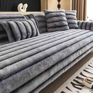 1pc Plush Sofa Cushion, Sectional Solid Color Minimalist Modern Style Sofa Cover, Pet-Friendly Non-Slip Furniture Protector, Suitabe for 2/3/4-Seat Sectional Sofas