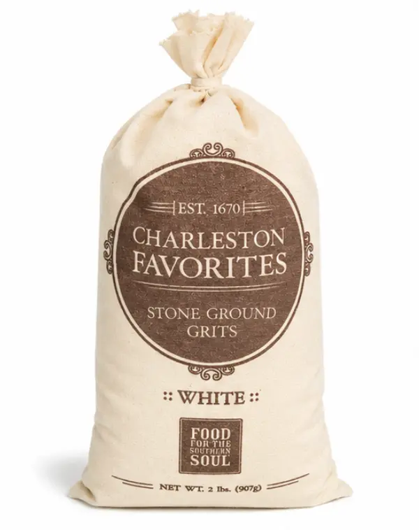 Charleston Favorites Natural Traditional Stone-Ground White Corn Grits Grain - 2 lbs Coarse Grind, Ambient, Sugar Free, Low Fat, Low Sodium, 110 Calories, 22 g Total Carbohydrates, Authentic Southern Tradition, Rich Wholesome Taste