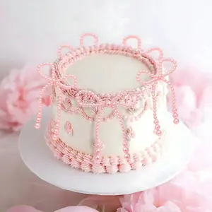 5 Piece Beaded Bow Cake Decoration Set, Romantic Decorating Kit with Flower Accents, Wedding Cake Topper, Perfect for Birthdays, Weddings and Celebrations