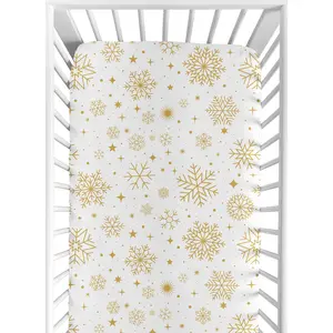 Sweet Jojo Designs Fitted Baby Crib Sheets (Christmas Holiday) for Girls/Boys, Infant Nursery, Toddler Room - Standard Size (Xmas, Snowflakes, Yellow Gold, Elegant Snow Flake, Festive, Winter Season)