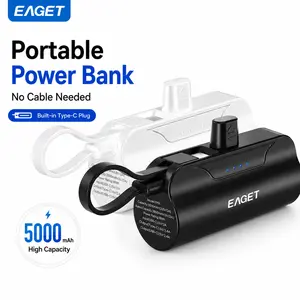 【Mother's Day Gift】EAGET Small Power Bank 5000mAh, USB Power Bank Portable Battery Pack, Capsule Phone Charger, Portable Charging Cable with Dual Type-C Ports, Travel Plug Rechargeable Batteries for iPhone 16/15/15 Plus/15 Pro/15 Pro Max/Android