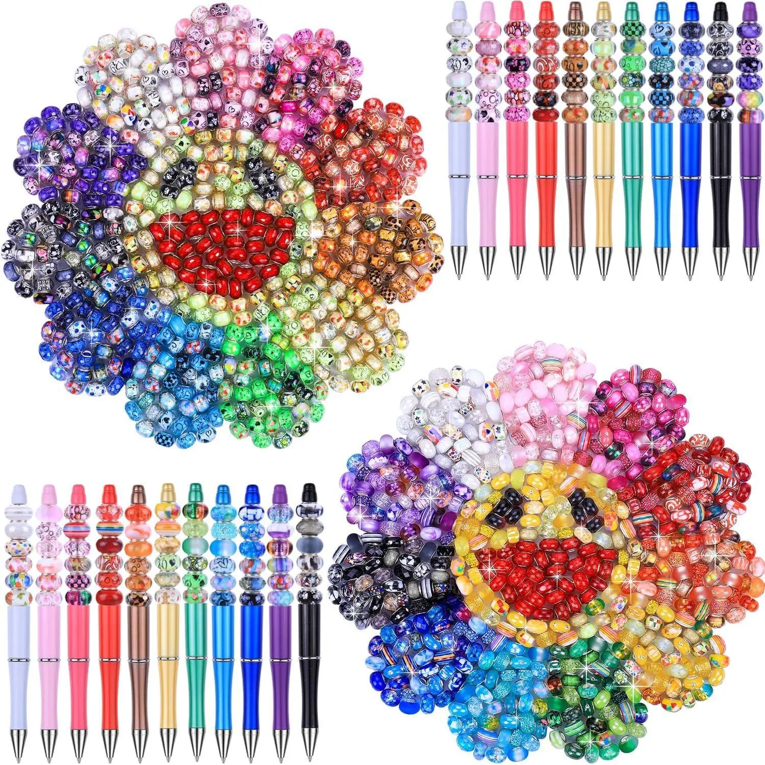 SQ-HDJ069 260 Pieces Large Hole Fairy Wand Garden Beads, Assorted European Craft Beads Mixed Color Lampwork Spacer Beads,European Large Hole Beads for DIY Jewelry Making Supplies (Multicolor 11 Color)