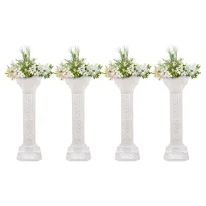 4 Pack Roman Pillar 34 7 Inch Height White Plastic for Wedding Party Garden Decoration Flower Stand Square Base 110 LBS Load Capacity