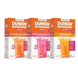 Dunkin' Refreshers Sugar Free Singles To Go | Variety Pack 30ct | Peach Passion Fruit 10ct | Strawberry Dragonfruit Lemonade 10ct | Mango Pineapple 10ct