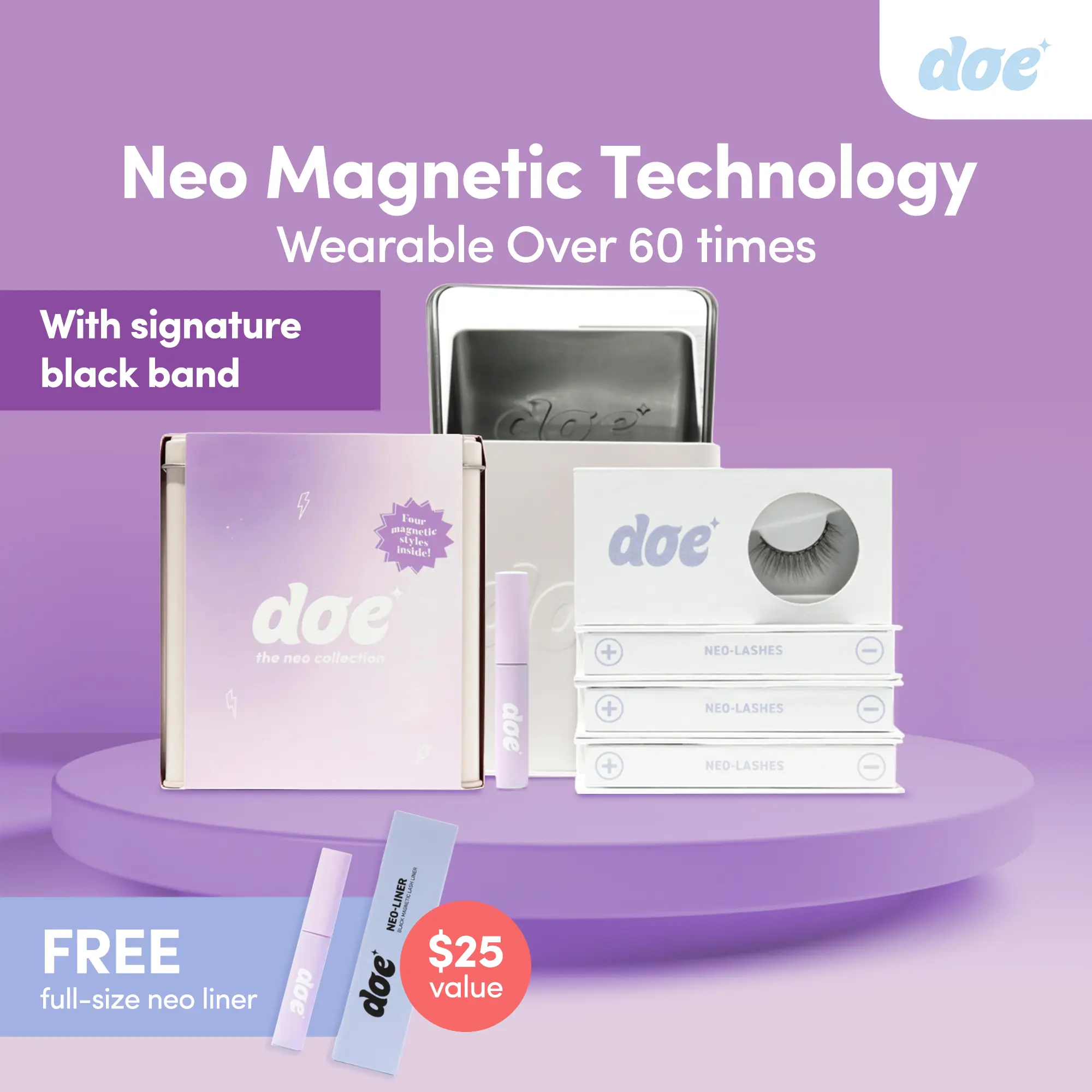 DOE LASHES Beauty Neo Starter Pack - Handcrafted Vegan Silk Strip Lashes, Lightweight and Comfortable Eyelashes, Magnetic Lashes, Cosmetic