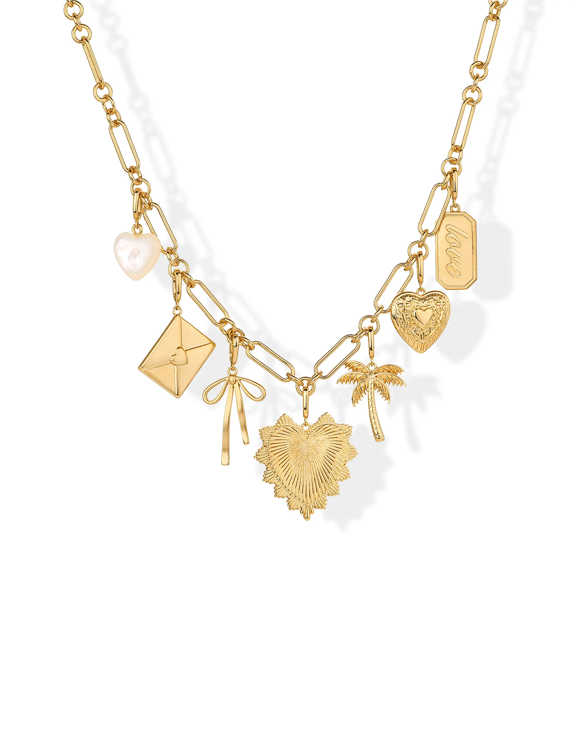 PAVOI 14K Gold Plated Removable Charm Necklace for Women - Adjustable Link Chain Pendant Necklace with Removable Charms - Trendy Mix & Match Pendants