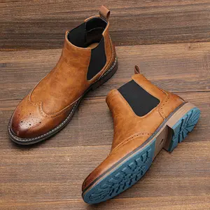 Vintage-Inspired Brogue Chelsea Boots for Men Slip-Resistant Polished Distressed Design Elastic Side Panels Artisan-Aged Finish Dual-Density Rubber Sole Timeless Brogue Detailing