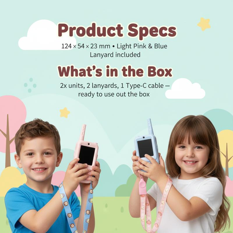 Careenoah Kids' Video Walkie Talkies in Pink & Blue with Cartoon Character Designs for Real-Time Communication Safe Long-Lasting Power