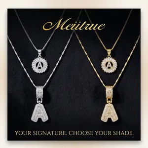 MEIITRUE Her Signature Jewelry 2 Pack Initial Letter Pendant Necklaces 14K Gold Plated Alphabet Necklaces with Adjustable 17''-19'' Chain for Women Mother's Day Jewelry Set