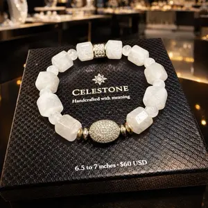 Celestone clear Quartz Bracelet Handcrafted with Meaning 6.5 to 7 Inches $60 USD