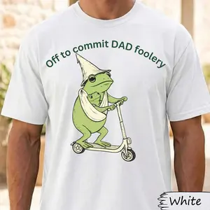 Comfort Colors Funny Scooter Frog Fathers Day Off To Commit Dad Foolery Shirt, Vintage Cute Dad Jokes Frog Fatherhood Father's Day Graphic Tee