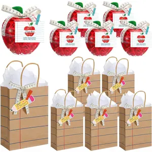 Eersida 12 Set Large Plastic Apple Containers for Teacher Appreciation Gifts with Gift Bag Thank You Cards Ruler Ribbon and Red Raffia for Teacher Appreciation Week Graduation(Notebook)