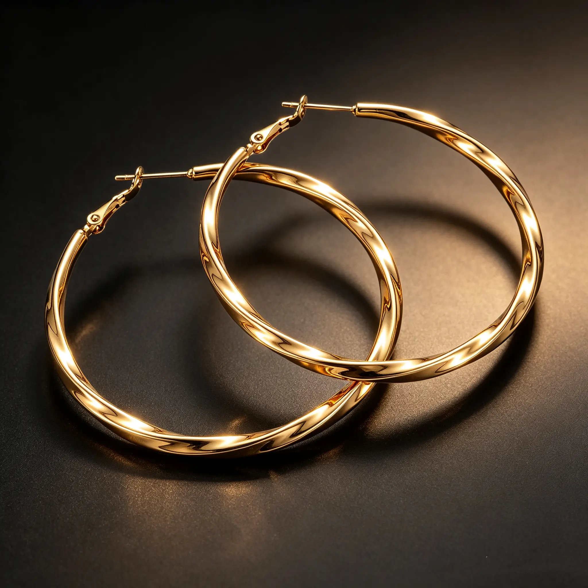 Women's Gold Plated Face-Slimming Twisted Large Hoop Earrings, Dainty Stackable Hollow Lightweight Elegant Costume Jewelry for Daily OOTD
