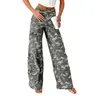 Chouyatou Women's Y2K Wide-Leg Cargo Denim Pants Mid-Rise Casual Camouflage Print Jeans Slightly Flared Distressed Camouflage Jeans with Multiple Pockets