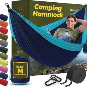 Durable Hammock 400 lb Capacity, Nylon Camping Hammock Chair - Double or Single Sizes w/Tree Straps and Attached Carry Bag - Portable for Travel/Backpacking/Beach/Backyard