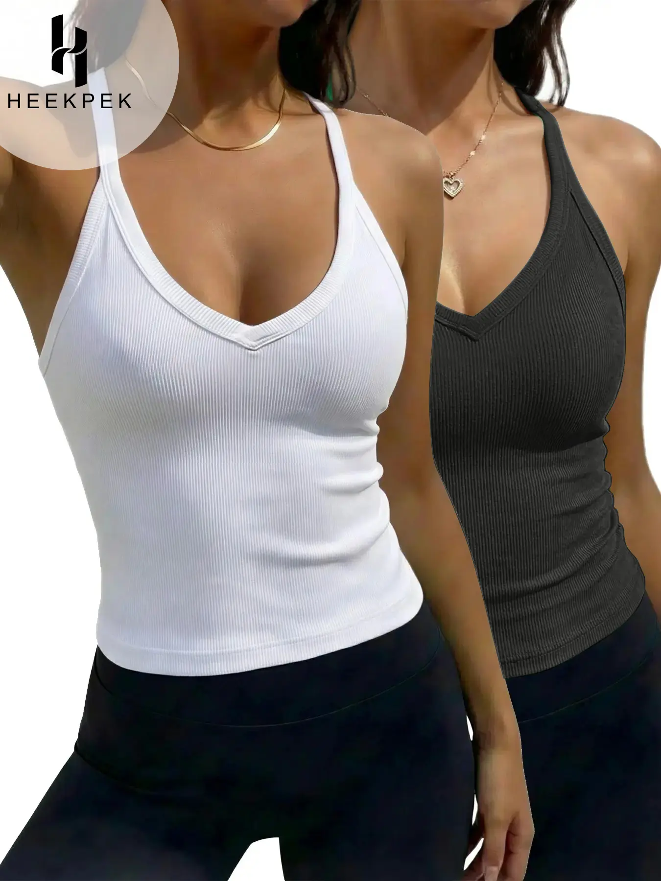 HEEKPEK Women's Solid Racerback Camisole Tank Top, Casual Sleeveless Deep V Neck Top for Summer, Ladies Clothes for Daily Wear, Casual Sleeveless Knit 2026